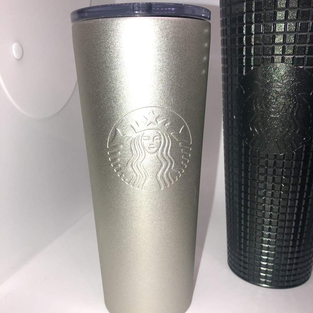 Starbucks Tumblers Lot Dark Green Studded Gold Black Lids No Straw Cold Beverage - Picture 2 of 11